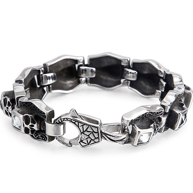 Готический браслет с черепом для мужчин из нержавеющей стали, 3D цепочка со скелетом, мужские браслеты для мужчин, мужественные наручные байкерские украшения в стиле стимпанк