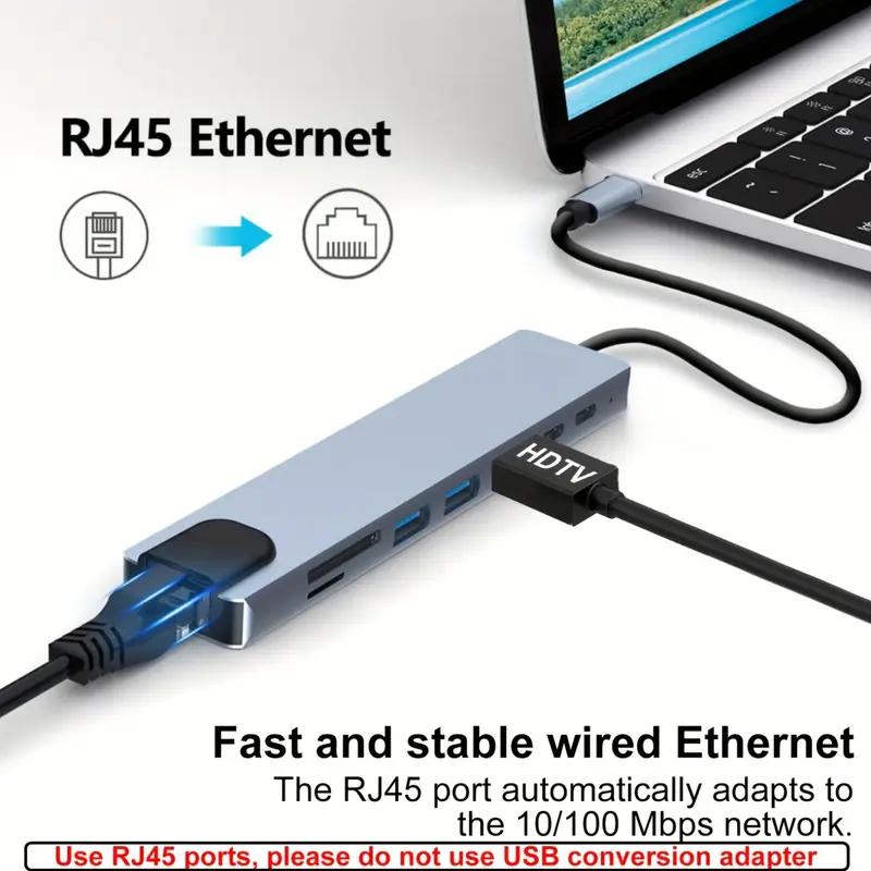 Многопортовый адаптер USB C Hub 8-в-1 с 4K HDMI, 100 Вт PD, Ethernet и портами USB расширяет возможности подключения вашего ноутбука