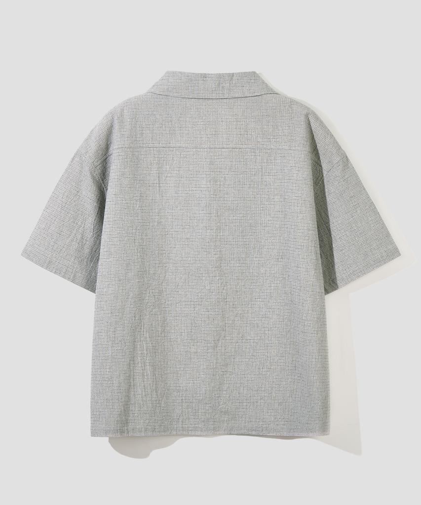 AGOD Open Collar Check Half Shirt [Beige]