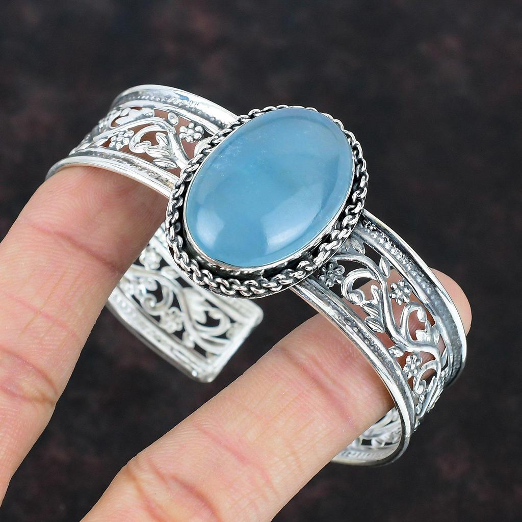 Аквамариновый браслет, ювелирные изделия из натуральных драгоценных камней, стерлинговое серебро 925 пробы, браслет-манжета, регулируемый браслет, браслет ручной работы, серебряные украшения, свадебные подарки