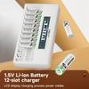 PALO 4-40 Pcs Rechargeable AA+AAA 1.5V Li-ion Batteries 3500+1300 mWh HR6 HR03 Battery with 12 Slots LCD USB 1.5V Li-ion Battery Charger