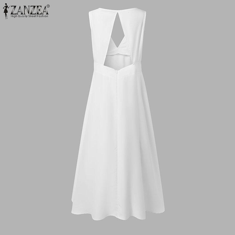 ZANZEA Women Summer V-Neck Sleeveless Backles Casual Long Dress