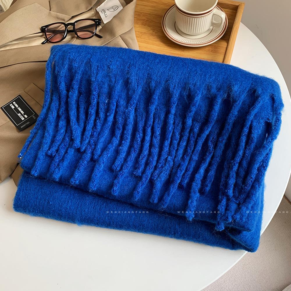 2025 Autumn/Winter New Women'S Extended Thick Solid Color Mohair Scarf Coarse Braid Student Shawl Neck