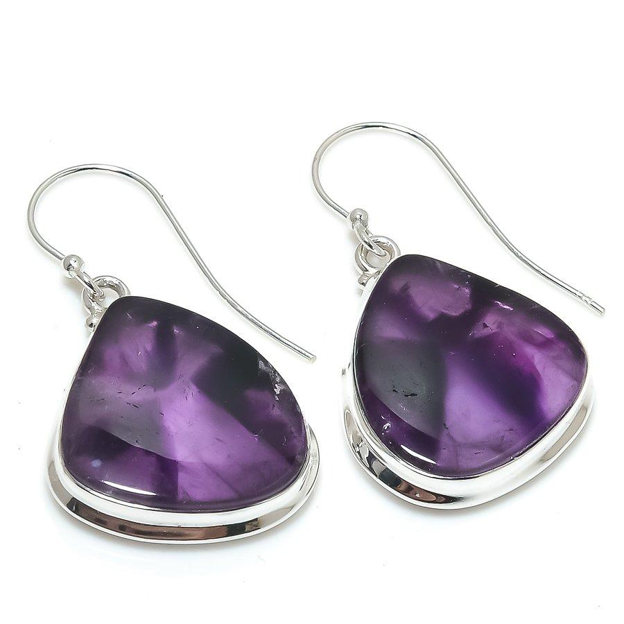 Натуральный бразильский аметист, драгоценный камень, серьга из стерлингового серебра 925 пробы, 1,75" Q5t48