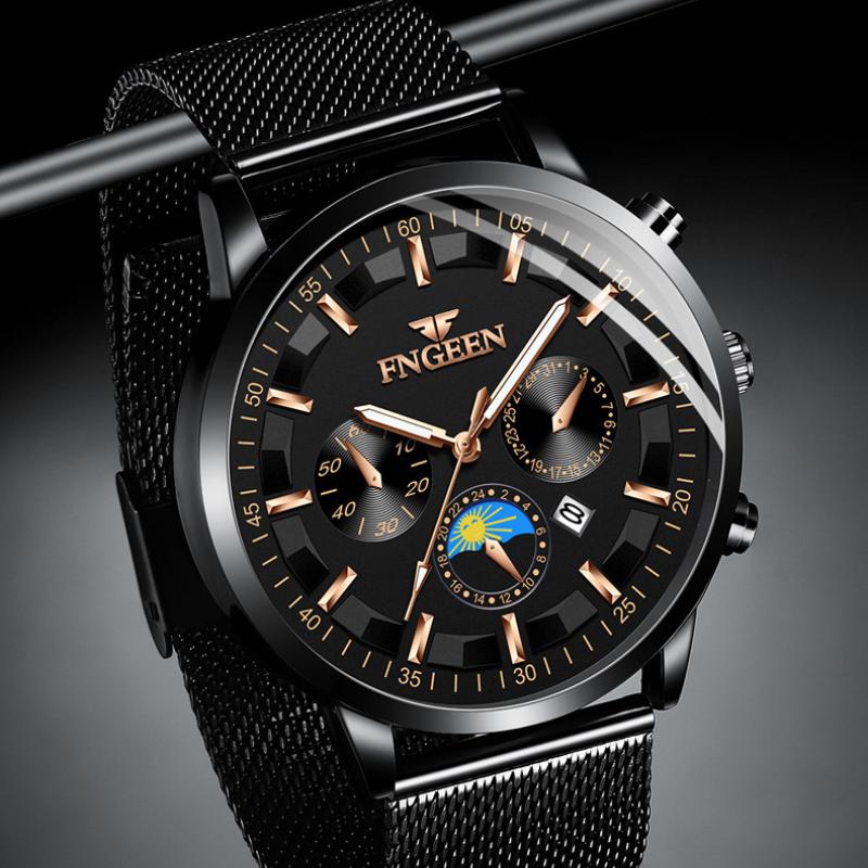 Новые мужские часы, деловые повседневные кварцевые часы, водонепроницаемые светящиеся сетчатые ремешки из нержавеющей стали, модные брендовые часы