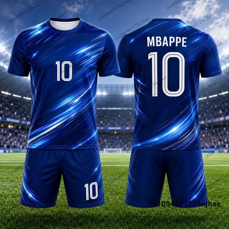 Спортивный костюм Франция Фанаты Мбаппе №10 Принт Футболка+Шорты Комплекты Футбольная форма Костюм Спортивный Детские/Взрослые 2-х предметные комплекты