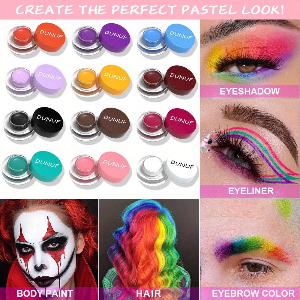 18-Color Cream Pigment Makeup Set with Brush & Brow Spoolie – Multi-Purpose Eyeshadow, Eyeliner, Brow, Face Paint & Hair Dye – Vibrant, Waterproof,