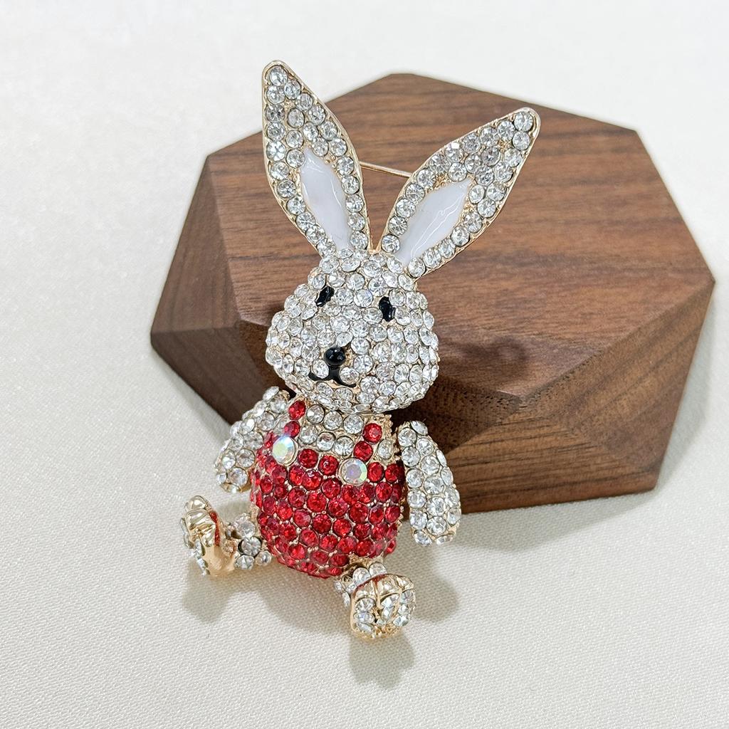 Rabbit Rhinestone Pin Brooch, Diamond Alloy Brooch, Little Rabbit Cute Animal Brooch Clothing Corsage