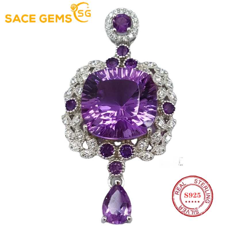Sace Gems S925 стерлингового серебра 13 мм натуральный аметист кулон ожерелья для женщин помолвка коктейльная вечеринка ювелирные изделия
