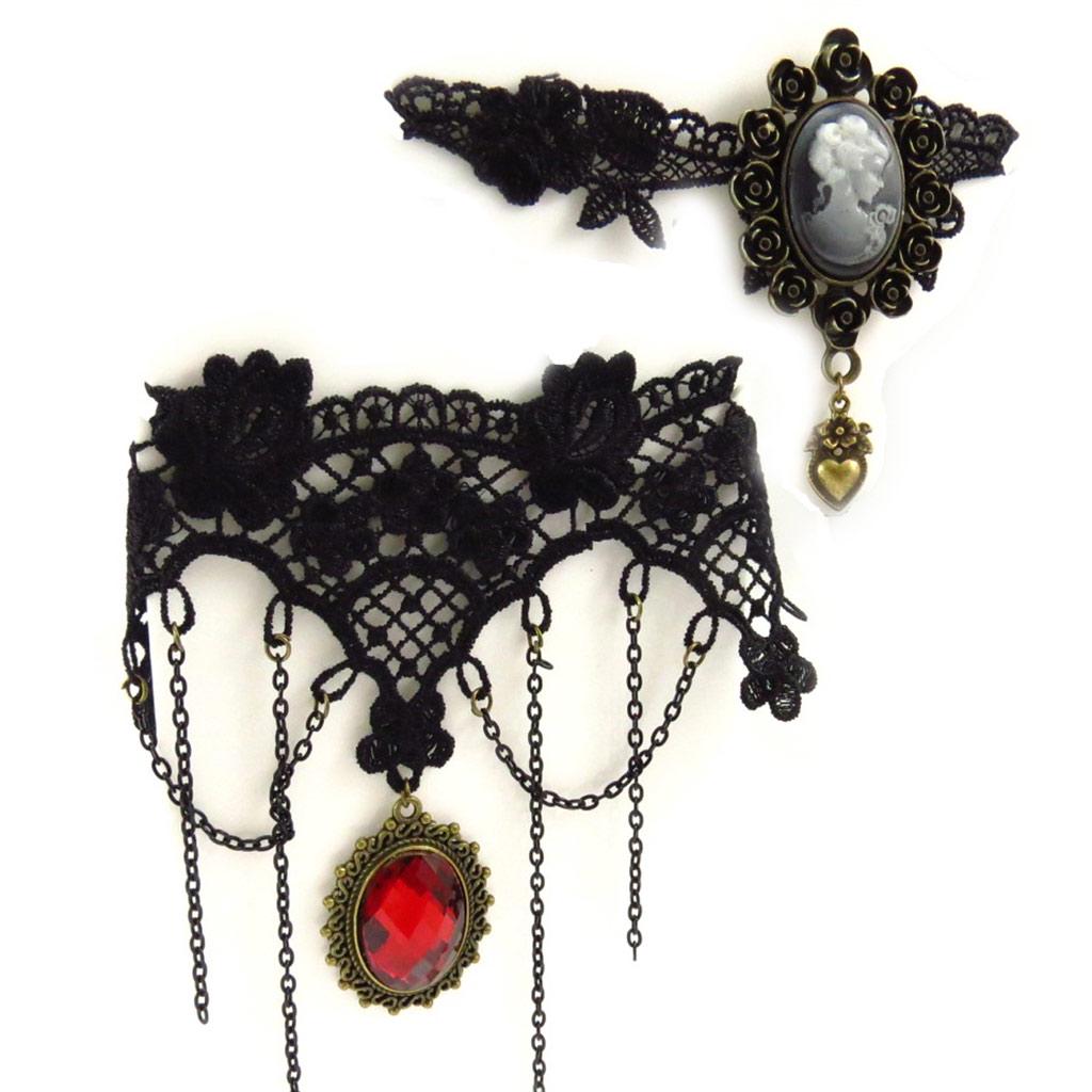 Les Trésors De Lily [K6576] - 2 дизайнерских чокера "Courtisanes" красный черный (кружево)
