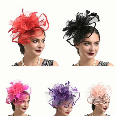 Перо Aliceband Fascinator Головная повязка Свадьбы Дамы День Скачки Королевский Аскот Органза Цилиндр