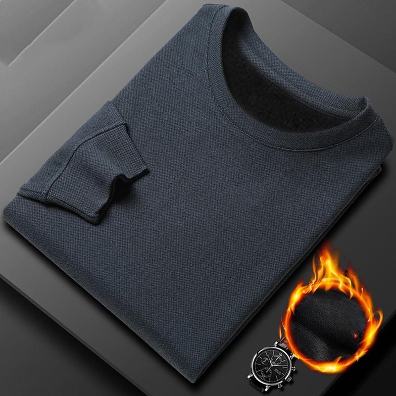 Autumn and Winter Sweatshirt Plus Velvet Thickened Men's Long-sleeved Loose Pullover Round Neck Bottoming Shirt Top
