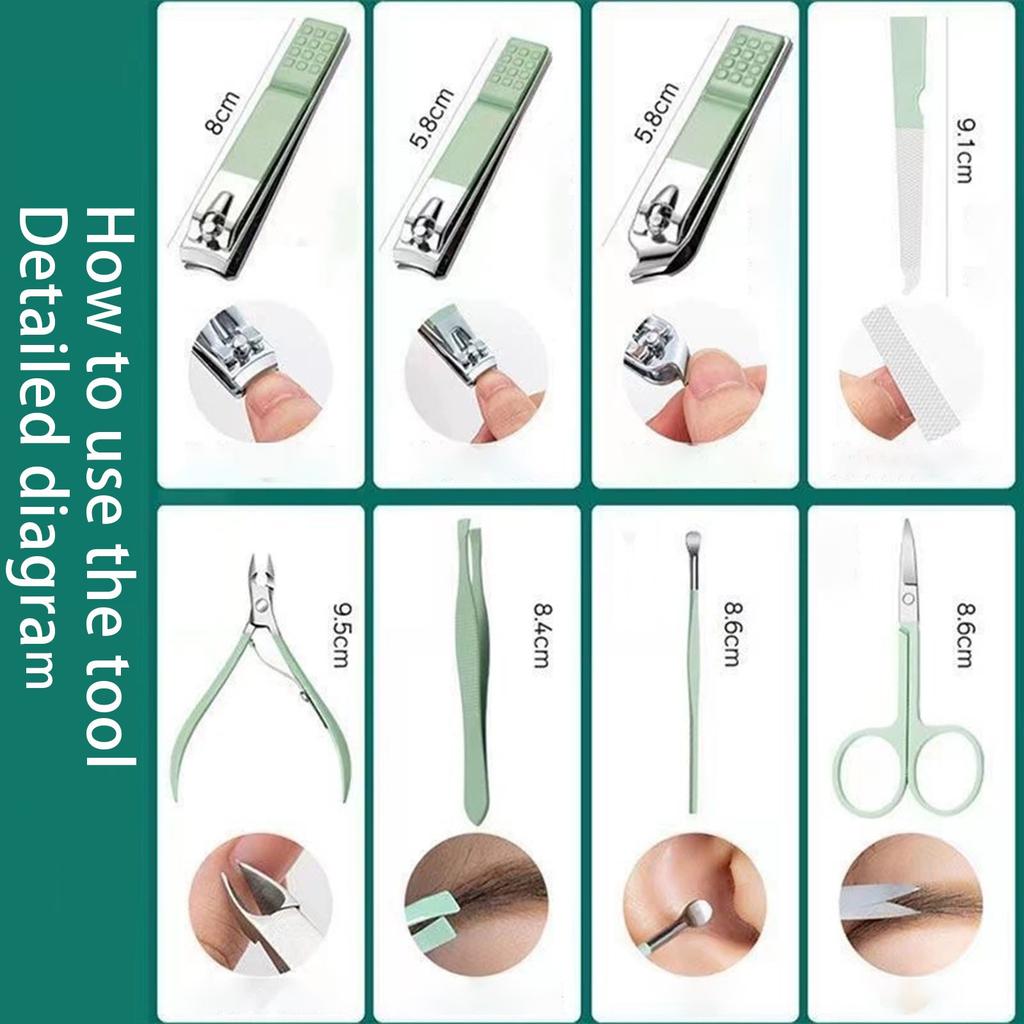 Набор из 16 инструментов для ногтей, педикюрный нож Matcha Green, ножницы для ногтей, щипчики для ушей