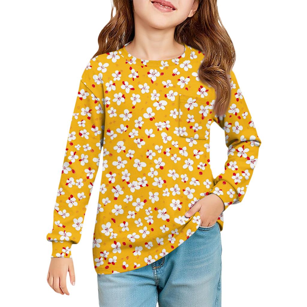 Girls' Long Sleeve Blouse - Round Neck Soft Waist Tunic