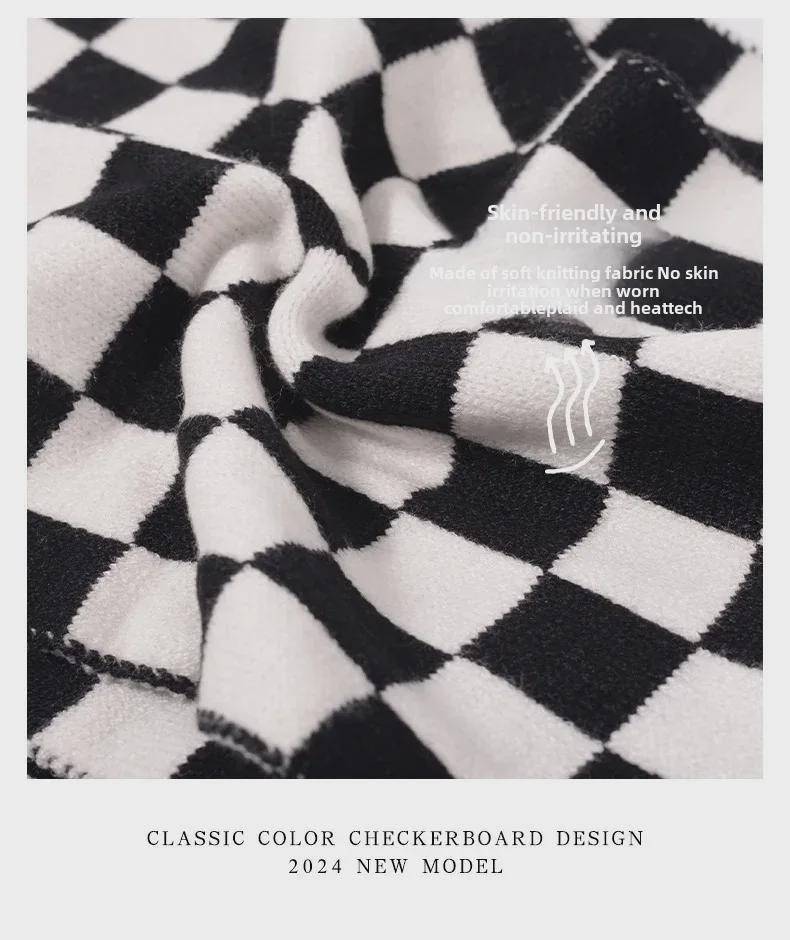 2024 Women's High-End Korean Blue Checkerboard Knit Scarf - Winter Warm Shawl