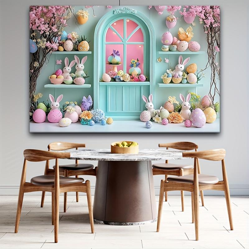 VIKAMA Cute Rabbit Easter Photography Theme Garden Courtyard Decoration Background Cloth Wall Decoration