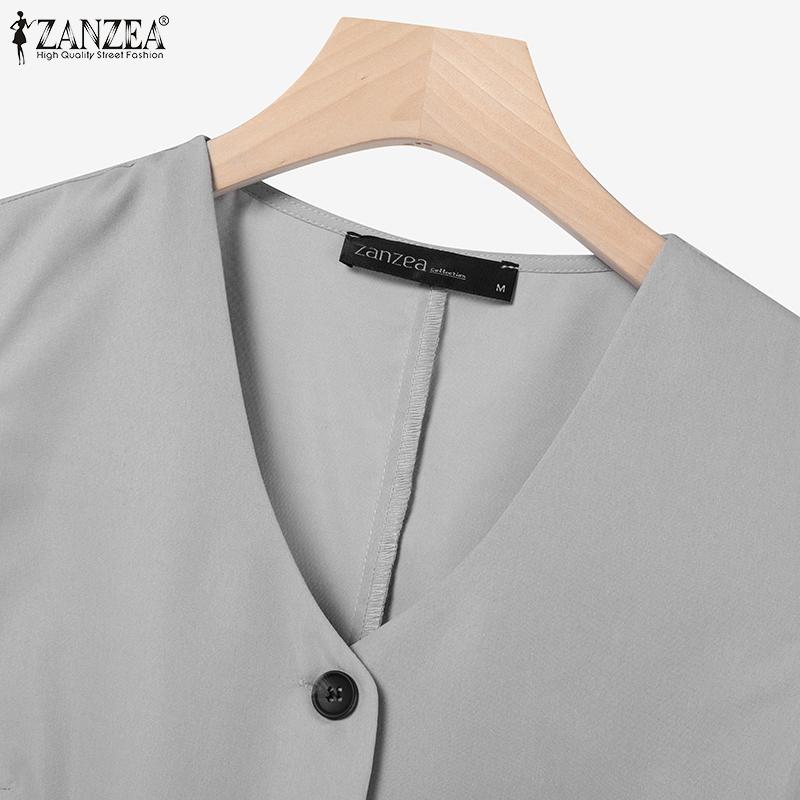 ZANZEA Womens Casual Long Vest and Pants Summer Two Piece Suit Sets