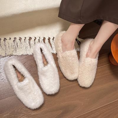 Тапочки Mao Mao женская верхняя одежда 2025 новые осенне-зимние плюшевые хлопковые туфли корейская версия на плоской подошве нескользящие туфли Mao Mao для беременных