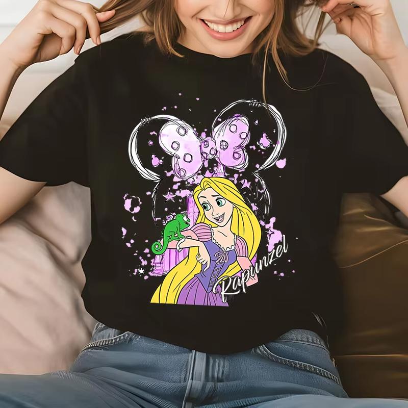 Rapunzel Tangled Castle Summer TShirt Girls Family Mother Daughter Casual Loose Oversized Women Short Sleeve Y2k