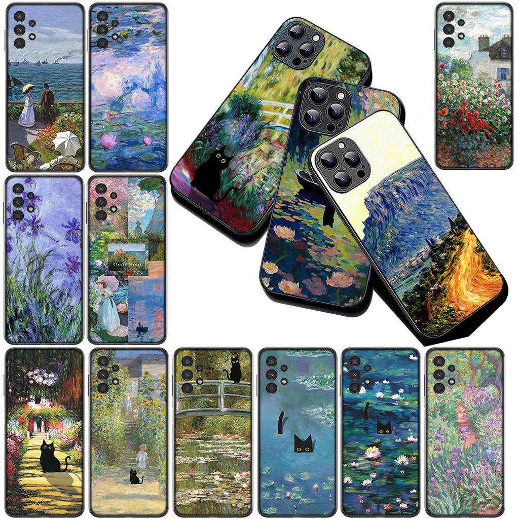 Cover for Samsung Galaxy S24 S25 S23 FE Ultra Plus S7 Edge S25+ S23+ A56 5G Casing Phone Case Claude Monet Waterlily Cat