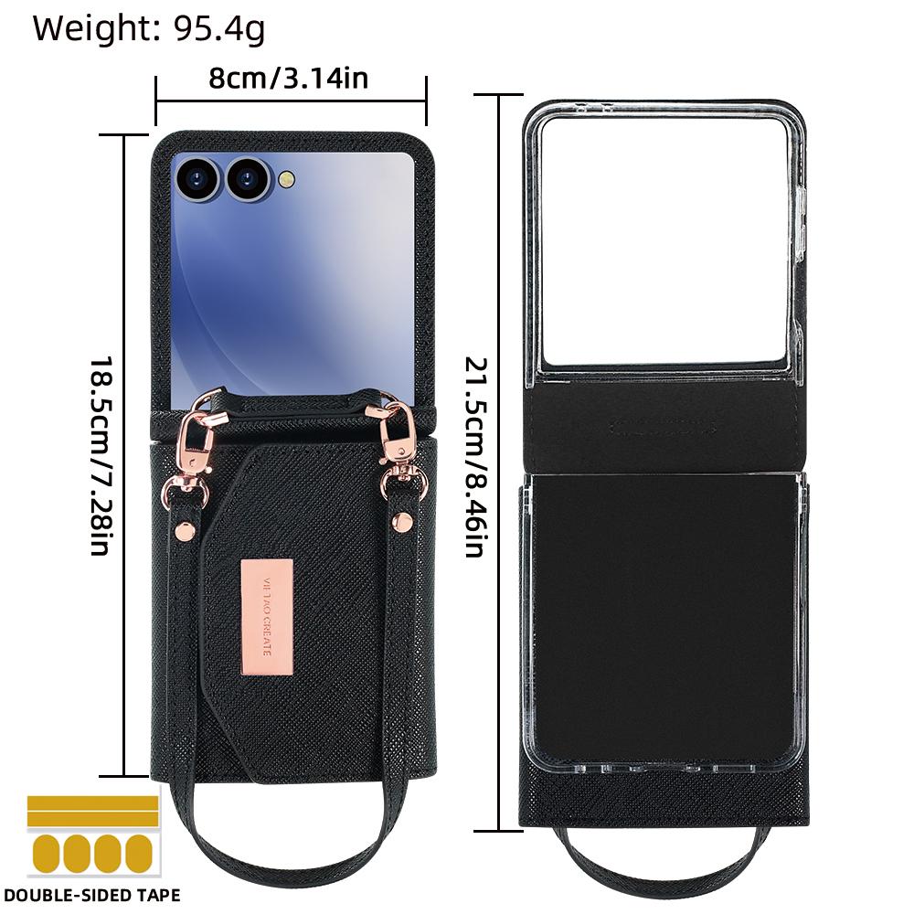 Women's Fashionable PU Leather Wallet Phone Case Cover Compatible With Galaxy Z Flip 8/ Flip 7 Flip6/5/4/3 Case With Wrist Strap
