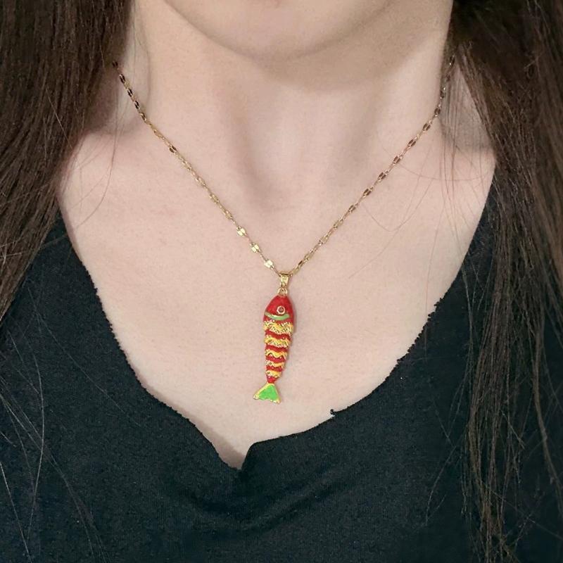 Ocean Series Colorful Fish Pendant Texture Necklace for Women Luxury Adjustable Necklace Cute Seaside Party Spicy Girl Accessory