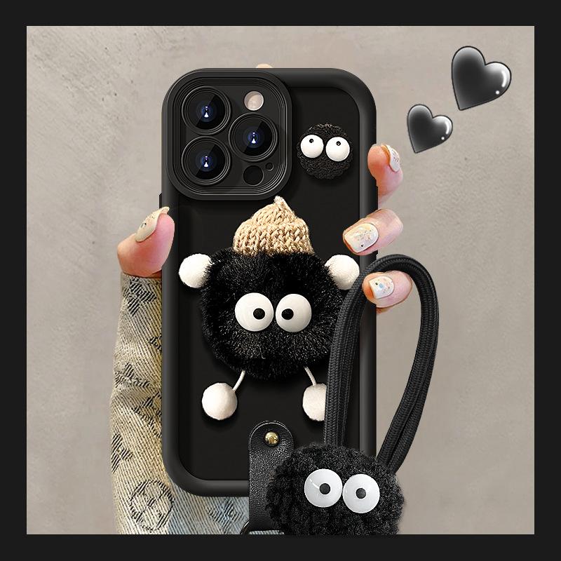 Плюшевый брелок в виде угольного шарика, подходит для чехла для мобильного телефона Apple 13pro 15/16, креативный силиконовый 14, осень-зима XR, противоударный