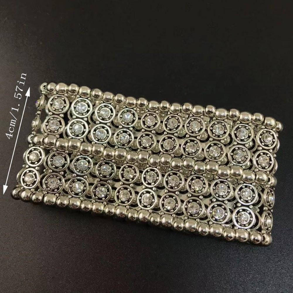 Double Row Rhinestone Bracelets Elastic Cuff Bracelet Trendy Wide Bangle For Women