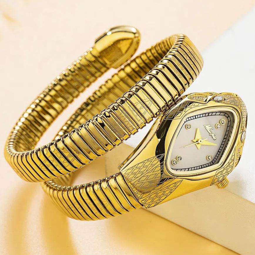 MISSFOX-Ladies' Exquisite Winding Snake Head Watch Waterproof Quartz Watch Unique Art Serpentine Diamond Bracelet