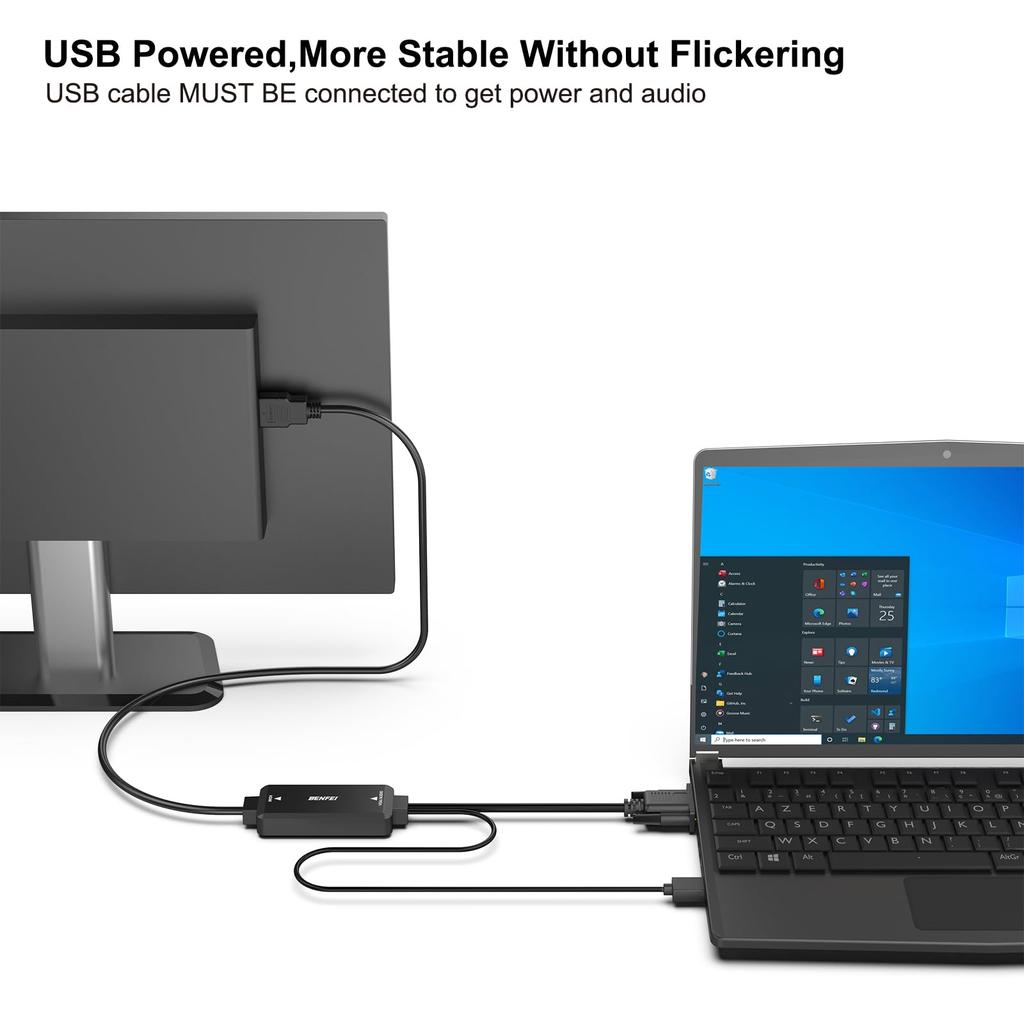 Кабель BENFEI VGA - HDMI с кабелем 1080P VGA - HDMI Reverse Audio, 1,8 м для компьютера/ноутбука, монитора/телевизора (Ненаправление)