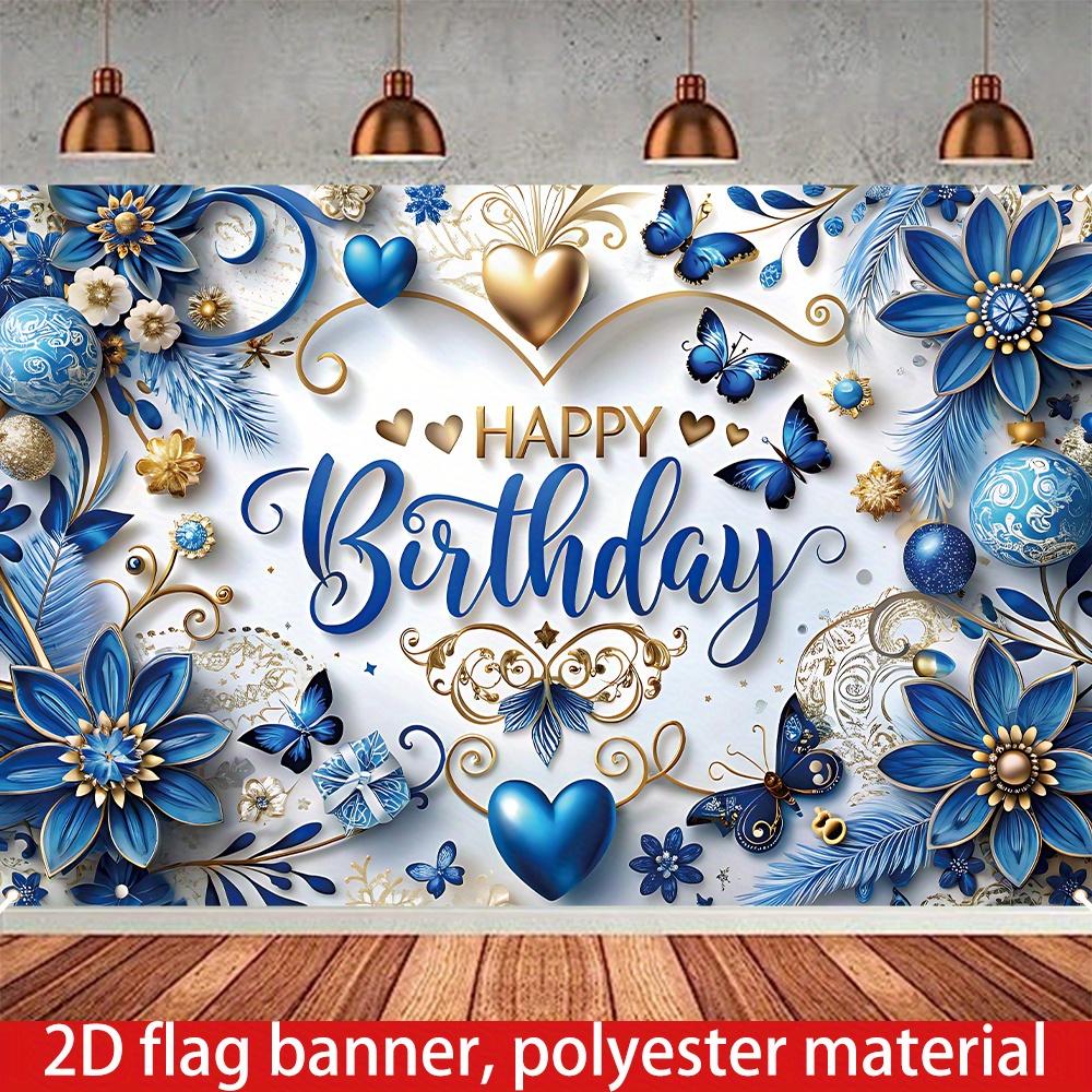2D 1 piece blue butterfly theme with the words "Happy Birthday" butterflies hearts and shiny stars patterns