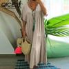 Spring and Summer V-neck Irregular Long Big Swing Dresses