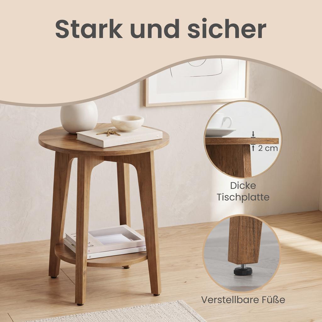 Vasagle Maezo Collection - Side Table with Bottom Shelf, Modern Style, Bedside Table, Sofa End, for Small Spaces, Living Room, Honey Brown