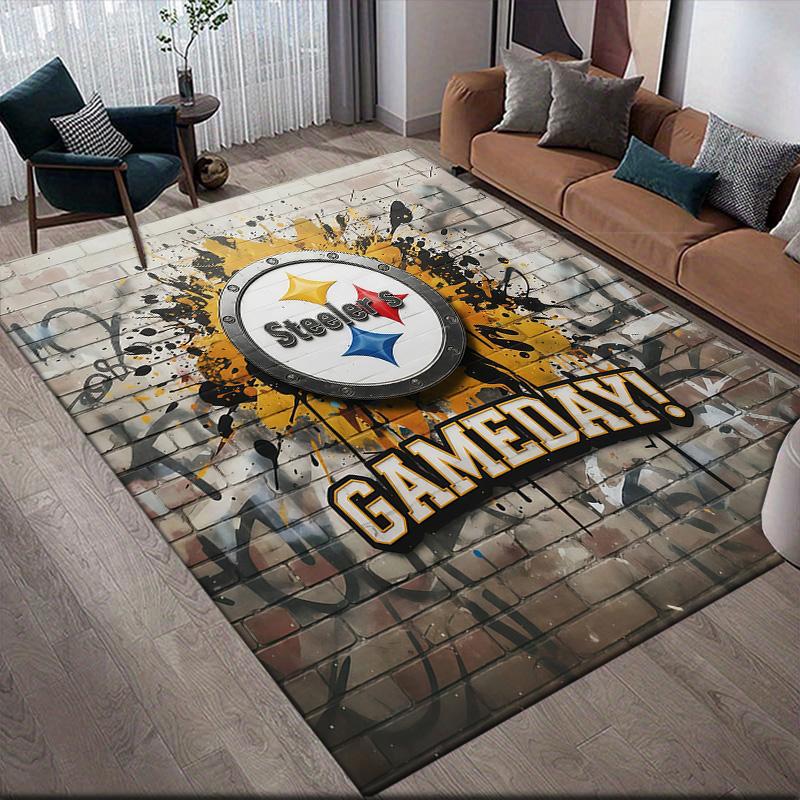 Pittsburgh Steelers2 Flannel Pattern Square Carpet,Area Rug,Carpet Rug for Living Room Bedroom Sofa Playroom Decor,Non-slip Floor Mat