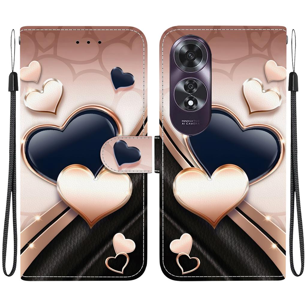 Чехол-книжка из искусственной кожи ручной работы для Oppo A60 4G, противоскользящий, противоударный, с ремешком на запястье и дизайном в виде сердца/розы/кошки