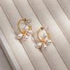 Korean-Style Pearl & Flower C-Shaped Earrings - Luxurious, Versatile 925 Silver Needle