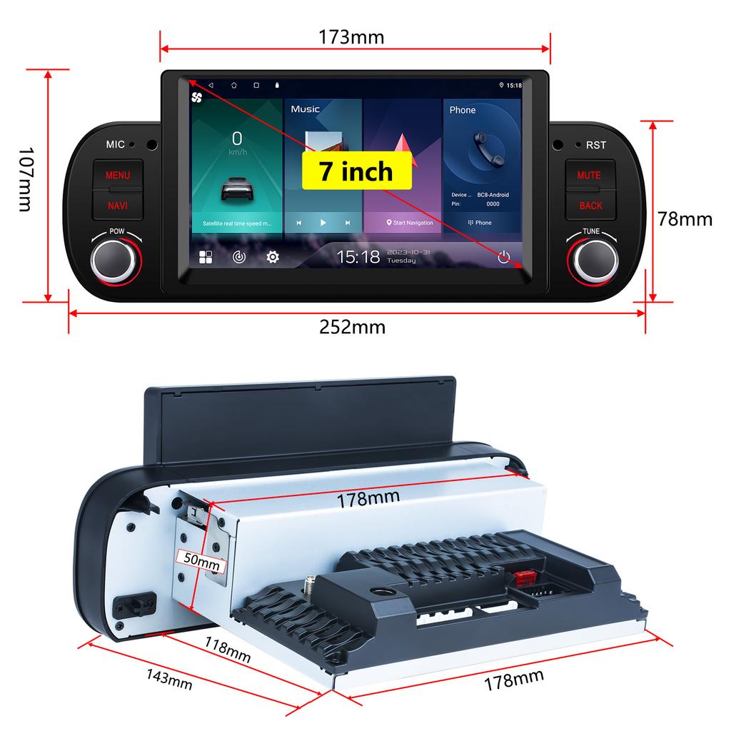 Автомобильное радио мультимедиа для Fiat Panda 2013-2020 Android Видео Стерео Android Auto Carplay GPS НЕТ 1 din DVD 7" Головное устройство