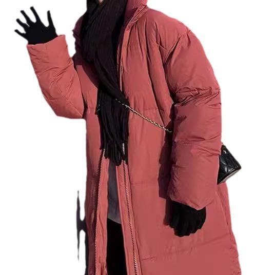 Dongdaemun winter new fashion trend solid color simple super long knee thickened warm cotton jacket