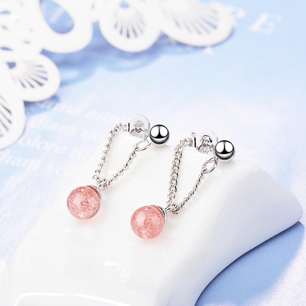 Women's Cute Garnet Crystal Bead Earrings - Japanese Korean Style