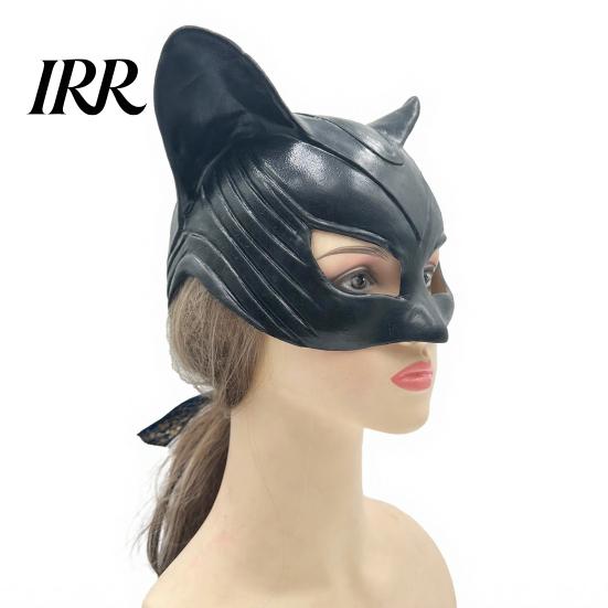 Glossy Leather Cosplay Mask Halloween Catw Woman Mask, Black Cat Eye Costume Soft Latex Cool Accessory for Masquerade Superhero Party Look