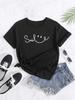 Smile Print Crew Neck T-shirt, Casual Loose Short Sleeve Fashion Summer T-Shirts Tops, Unisex's Clothing