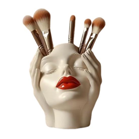 Держатель для ручек с женским контуром, художественная ваза ручной работы в форме женской головы, минималистичный держатель для кистей для макияжа для дома, гостиной, книжной полки, декора