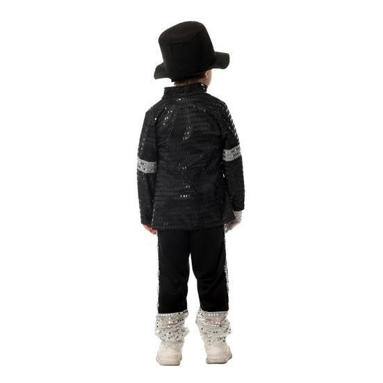 Yousheng Musician Halloween Costume Set for Kids, Black Sequin Jacket, Trousers, Hat, Gloves, 80s 90s Retro Stage Outfits for Disco Party, Fancy Dress