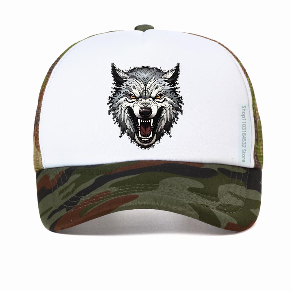 Свирепый Волк Дышащая Бейсболка Унисекс Сетчатая Snapback Козырек Хип-Хоп Хлопок Однотонная Тракерская Кепка Кость