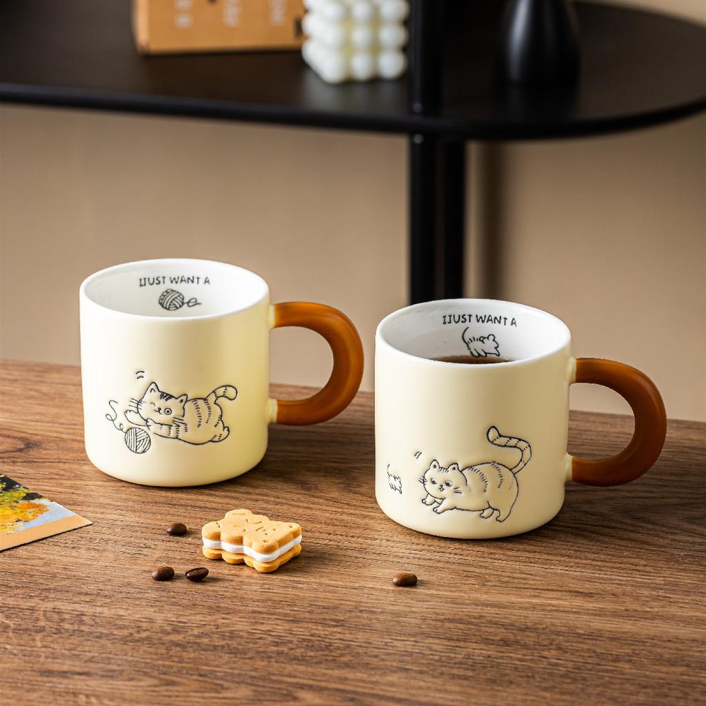 Retro Cute Cat Ceramic Home Breakfast Cup High Value Water Cup Couple Coffee Cup