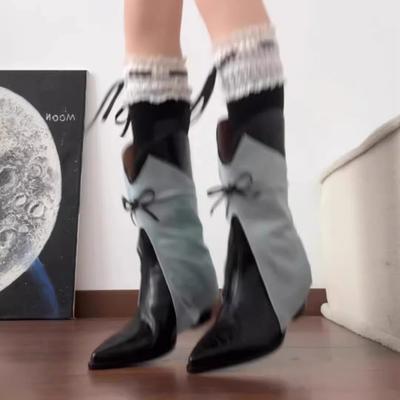 Ботильоны на толстой подошве и толстом каблуке, с внутренней платформой, средней длины, с бантом, с острым носком, женские рыцарские ботинки на высоком каблуке, тренд