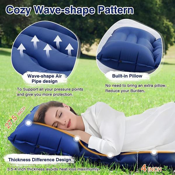 Camping Sleeping Pad Inflatable Waterproof Sleeping Pad with Built-in Pump, Foot Operated Ultra Thick Durable Ultra Light Air Cushion