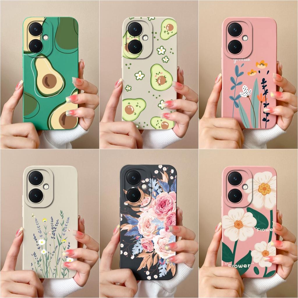 Чехол для Vivo V29 Lite Y36 Y17S X90 Pro Y27 Y78 + Корпус Популярный защитный противоударный бампер с цветком авокадо Мягкий жидкий силиконовый чехол для чехлов Vivo