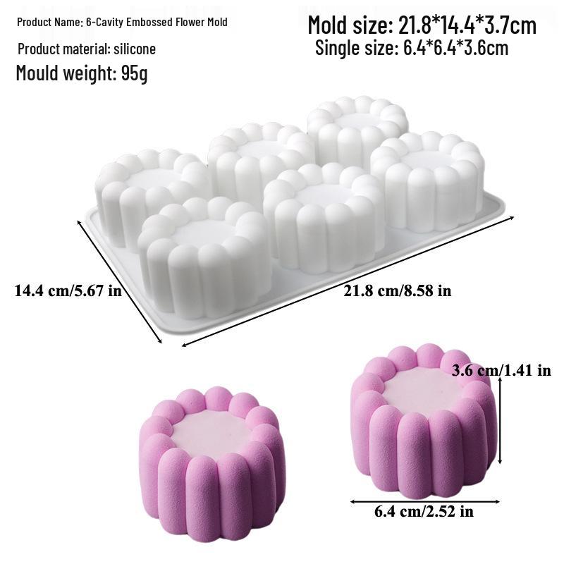 6-Cavity Flower & Heart Silicone Mousse Mold for Chocolate and Cakes