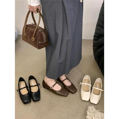 Туфли Мэри Джейн с квадратным носком женские на плоской подошве с ремешком одинарным из мягкой кожи с открытым верхом одинарные туфли с юбками ретро темперамент туфли бабушки